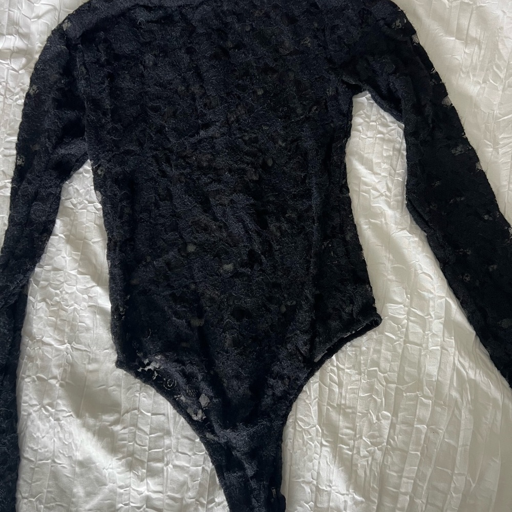 Steve Madden Black Lace Long Sleeve Bodysuit